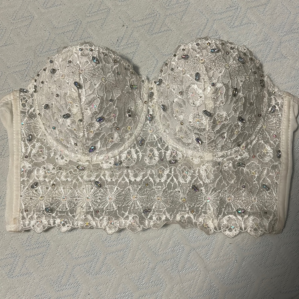 Beautiful white jeweled strapless top